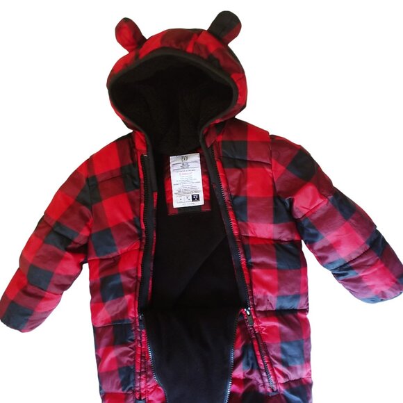 Baby Gap Buffalo Plaid Bear-Eared Snowsuit 18-24 Months - Picture 2 of 11
